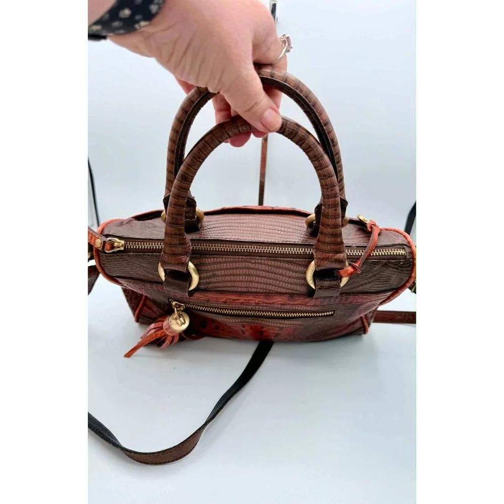 Brahmin Anna Satchel Embossed Leather Satchel Crossbody Bag Tassel Gold Hardware